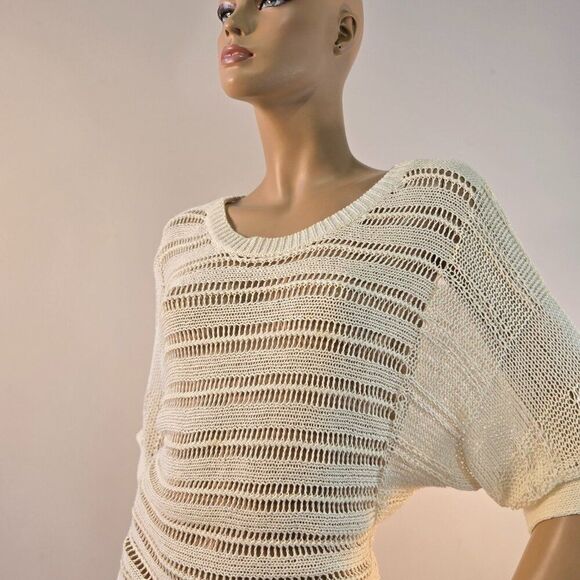 Cable And Gauge Women Boho Top Sz S/M Dolman Sleeve Crochet Open Knit Pullover - Picture 5 of 9